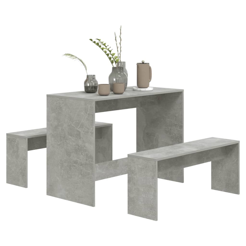 3-piece dining set concrete gray wood material