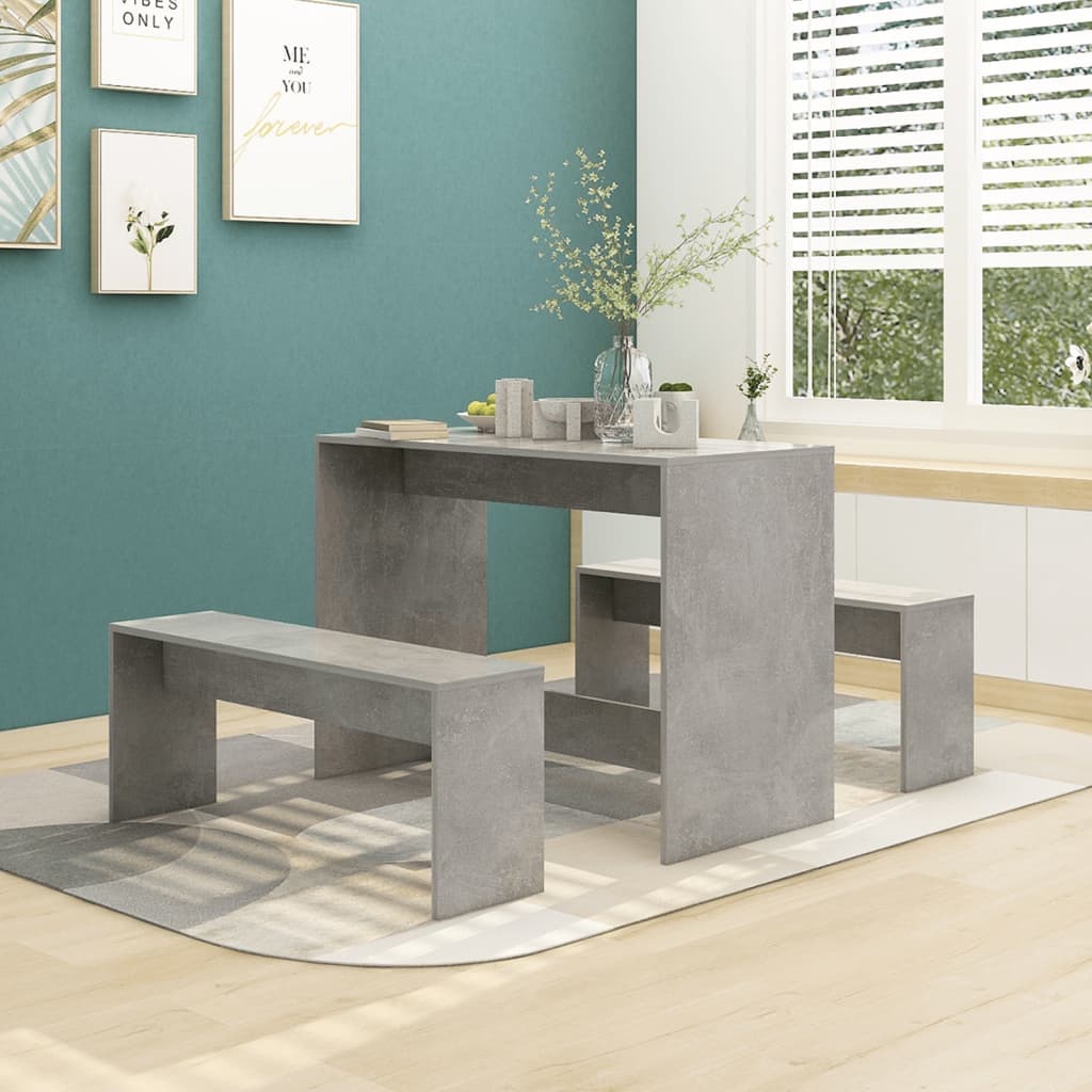 3-piece dining set concrete gray wood material