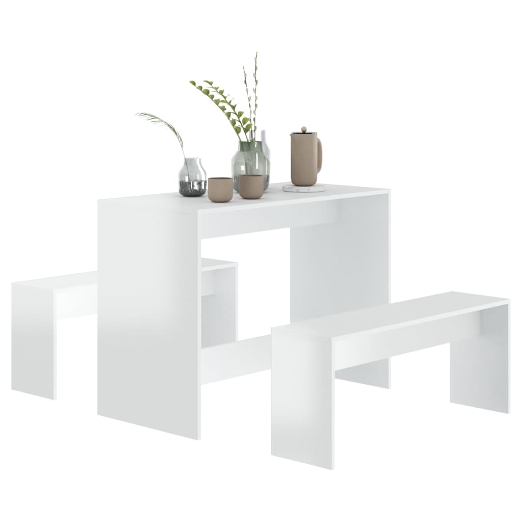 3-piece dining set high-gloss white wood material