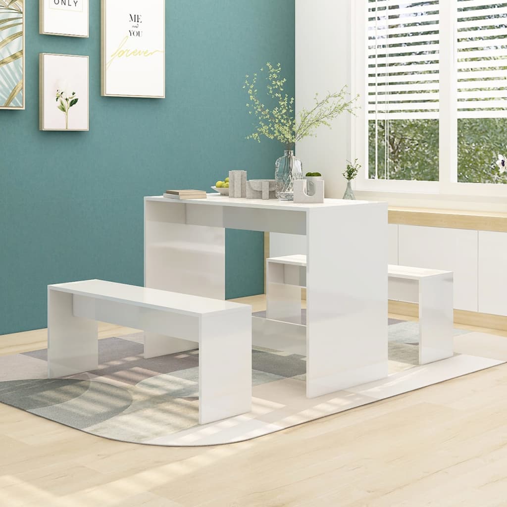 3-piece dining set high-gloss white wood material