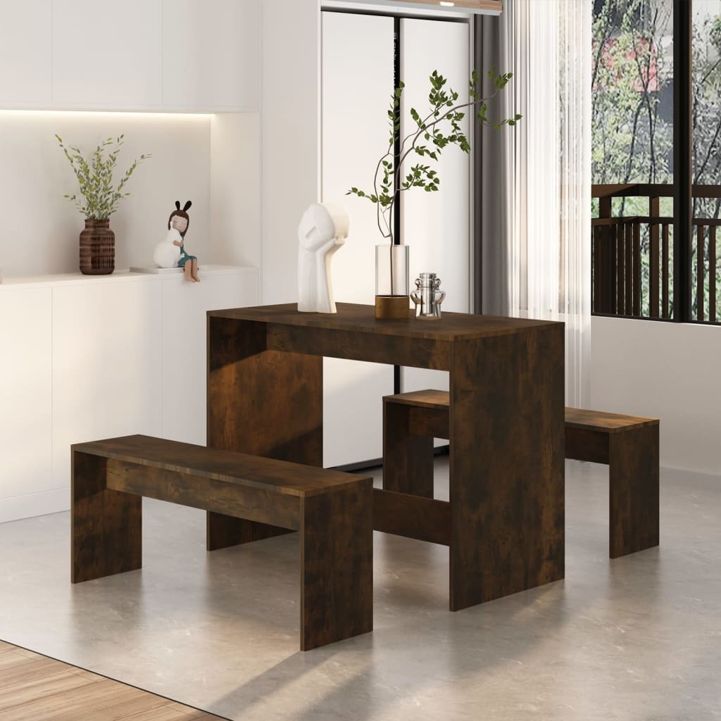 3-piece dining set smoked oak wood material