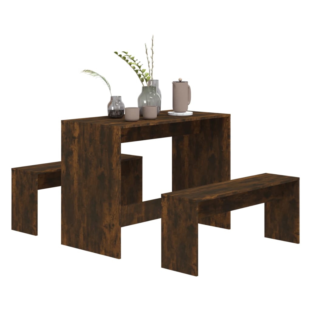 3-piece dining set smoked oak wood material