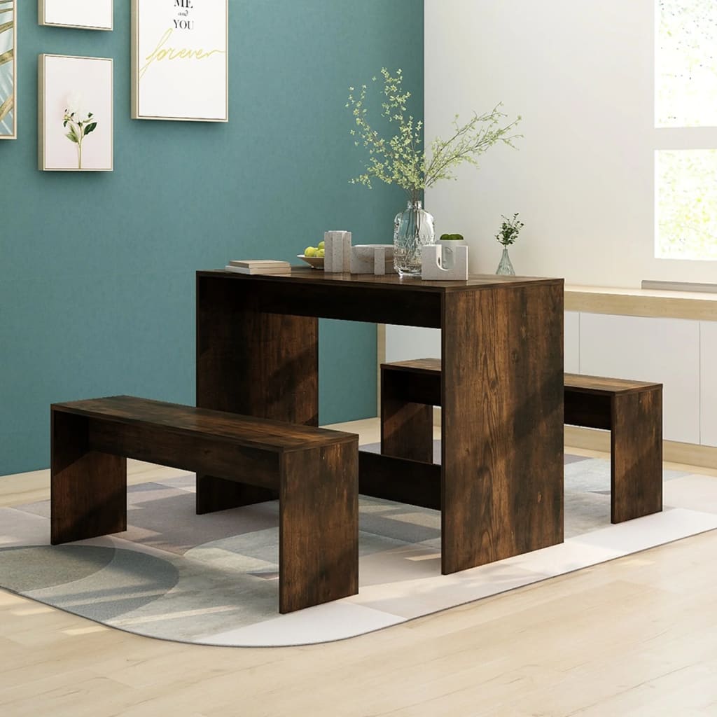 3-piece dining set smoked oak wood material