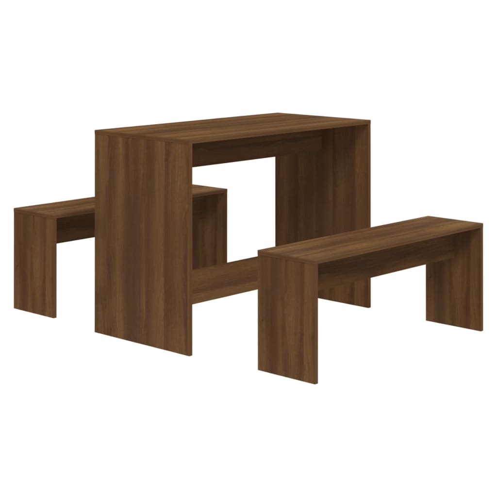 3-piece dining set brown oak look wood material