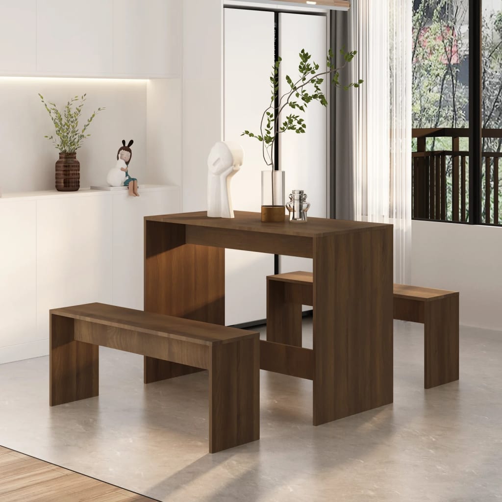 3-piece dining set brown oak look wood material