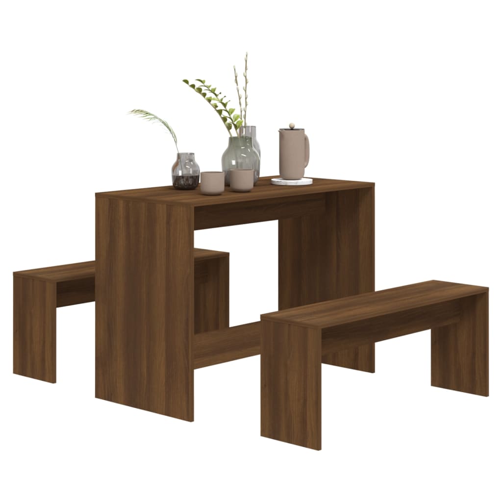 3-piece dining set brown oak look wood material