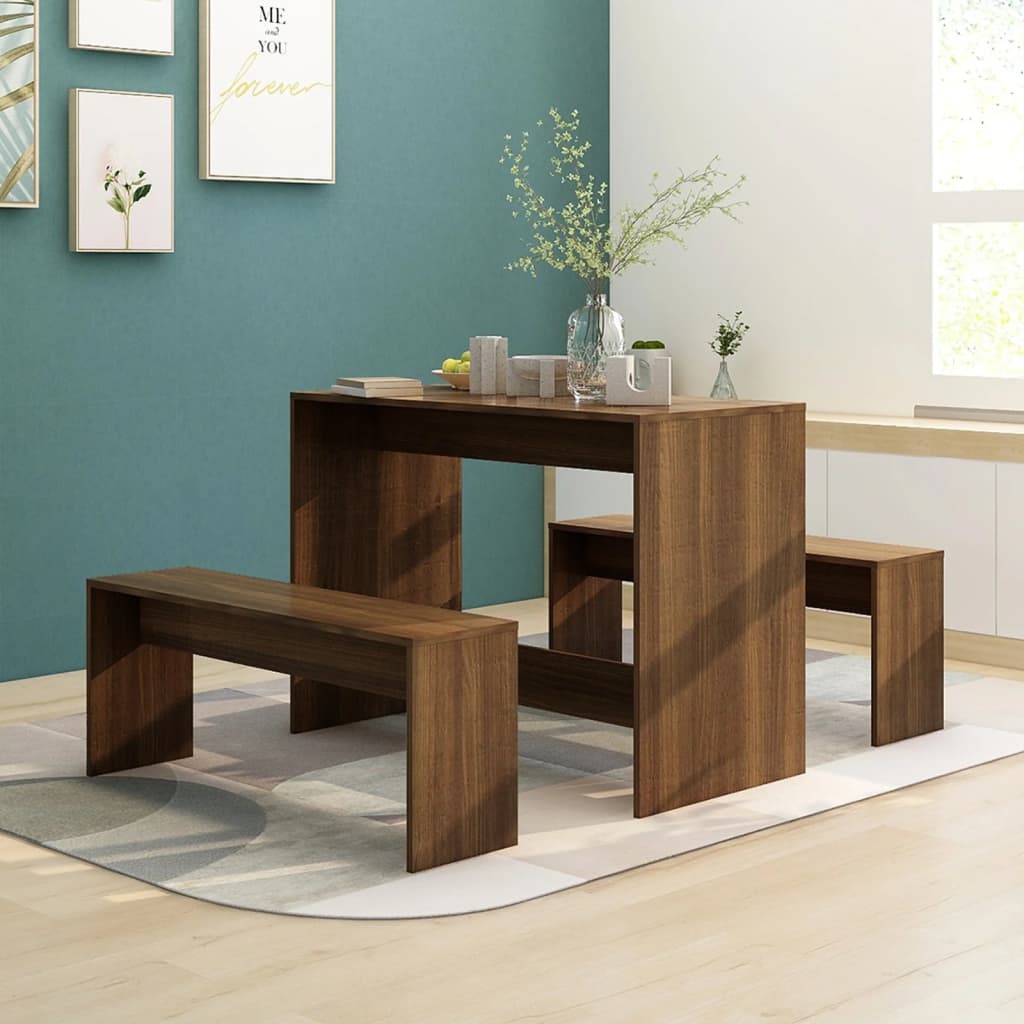 3-piece dining set brown oak look wood material