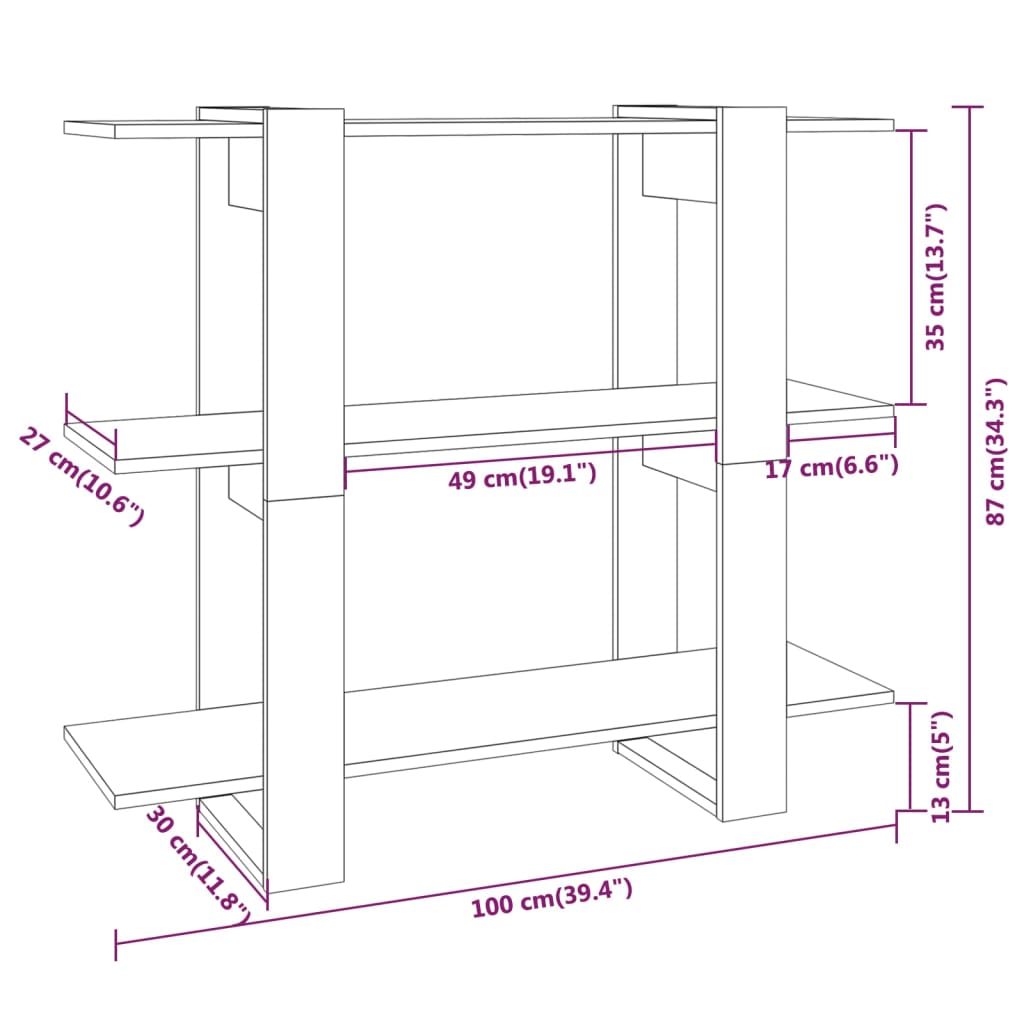 Bücherregal/Raumteiler Sonoma-Eiche 100x30x87 cm