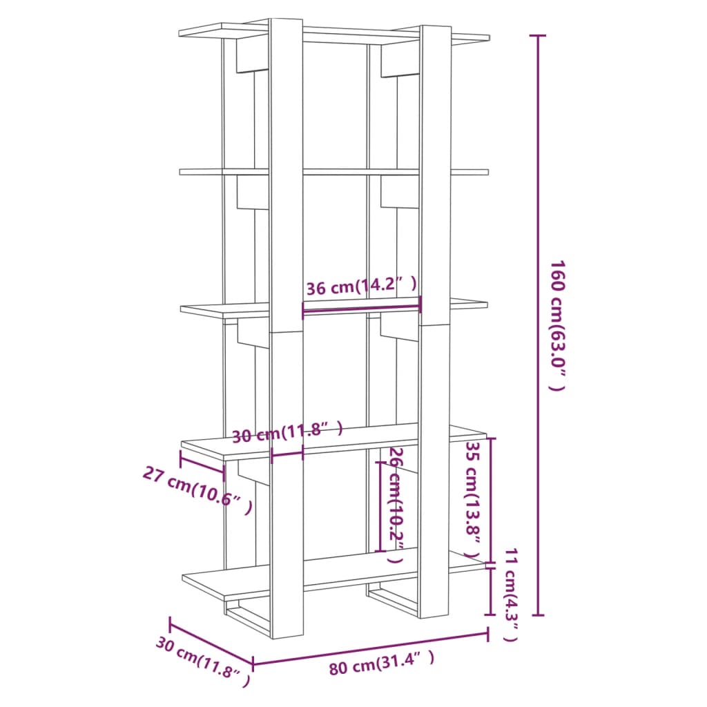 Bücherregal/Raumteiler Sonoma-Eiche 80x30x160 cm Holzwerkstoff