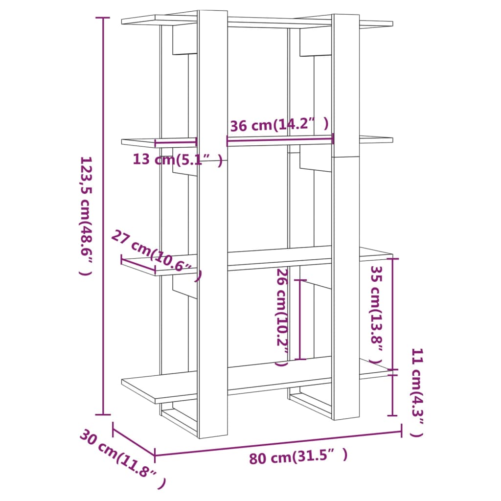 Bücherregal/Raumteiler Sonoma-Eiche 80x30x123,5 cm