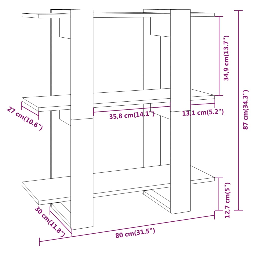 Bücherregal/Raumteiler Sonoma-Eiche 80x30x87 cm