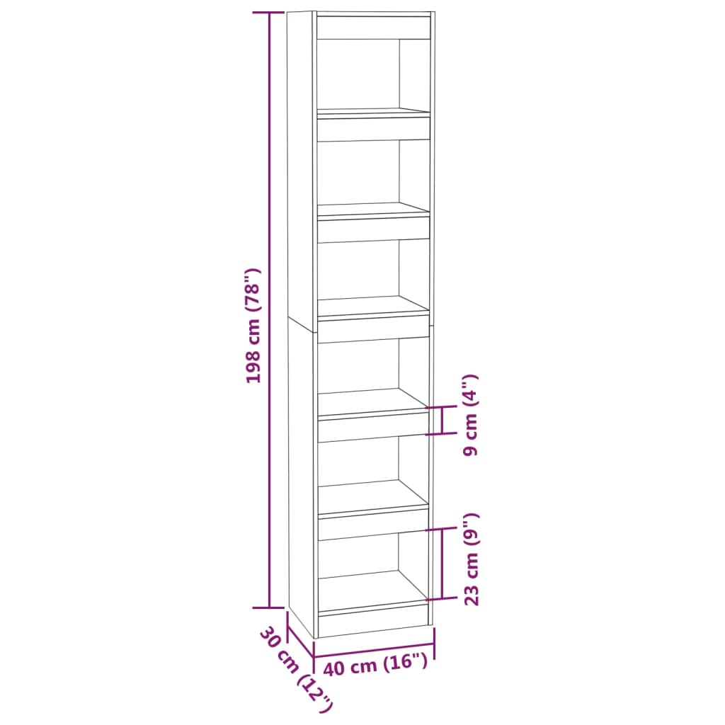 Bookshelf/Room Divider White 40x30x198 cm