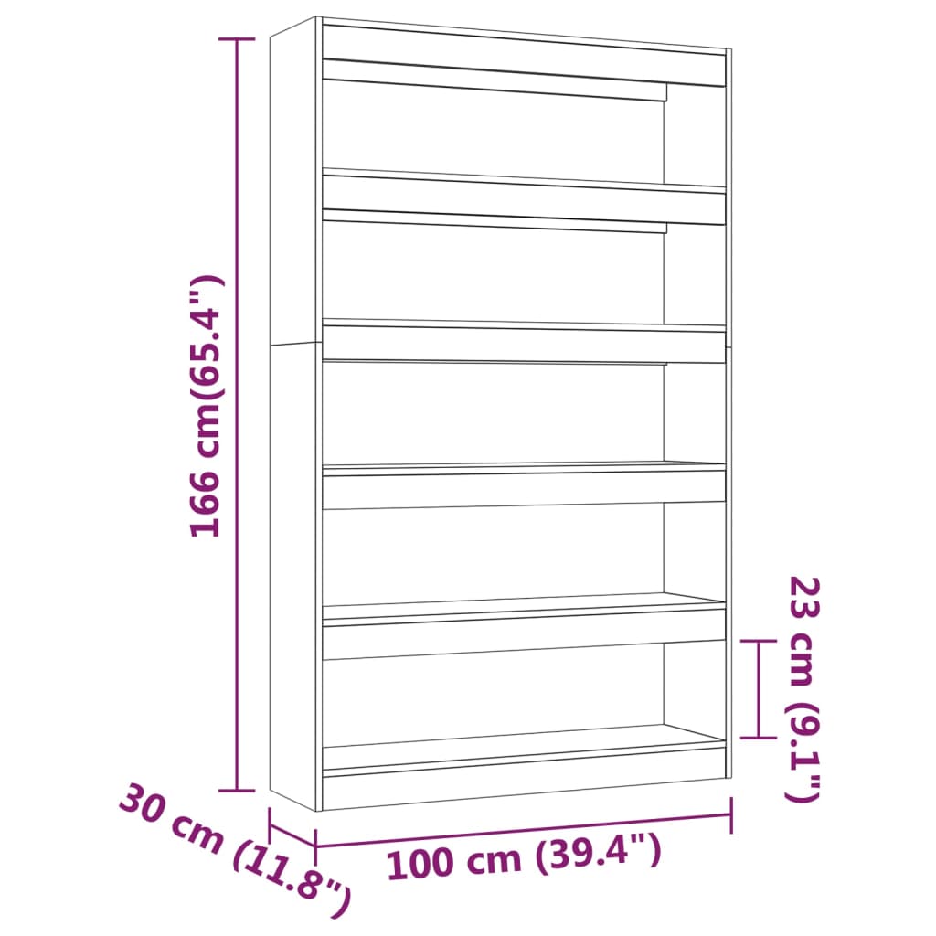 Bücherregal/Raumteiler Räuchereiche 100x30x166 cm