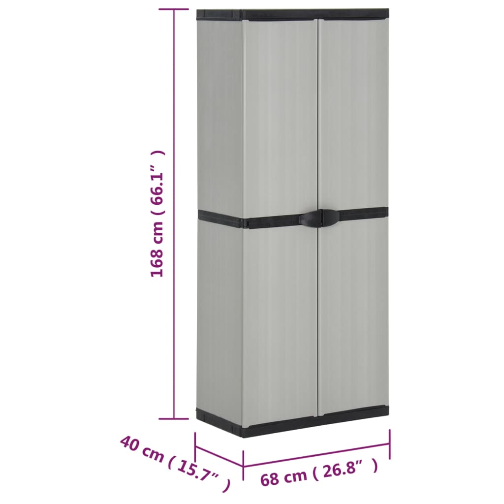 Garten-Lagerschrank mit 3 Böden Grau & Schwarz 68x40x168 cm