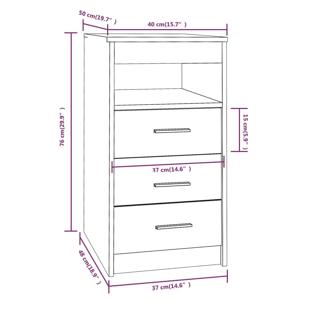 Sideboard with drawers brown oak look 40x50x76 cm