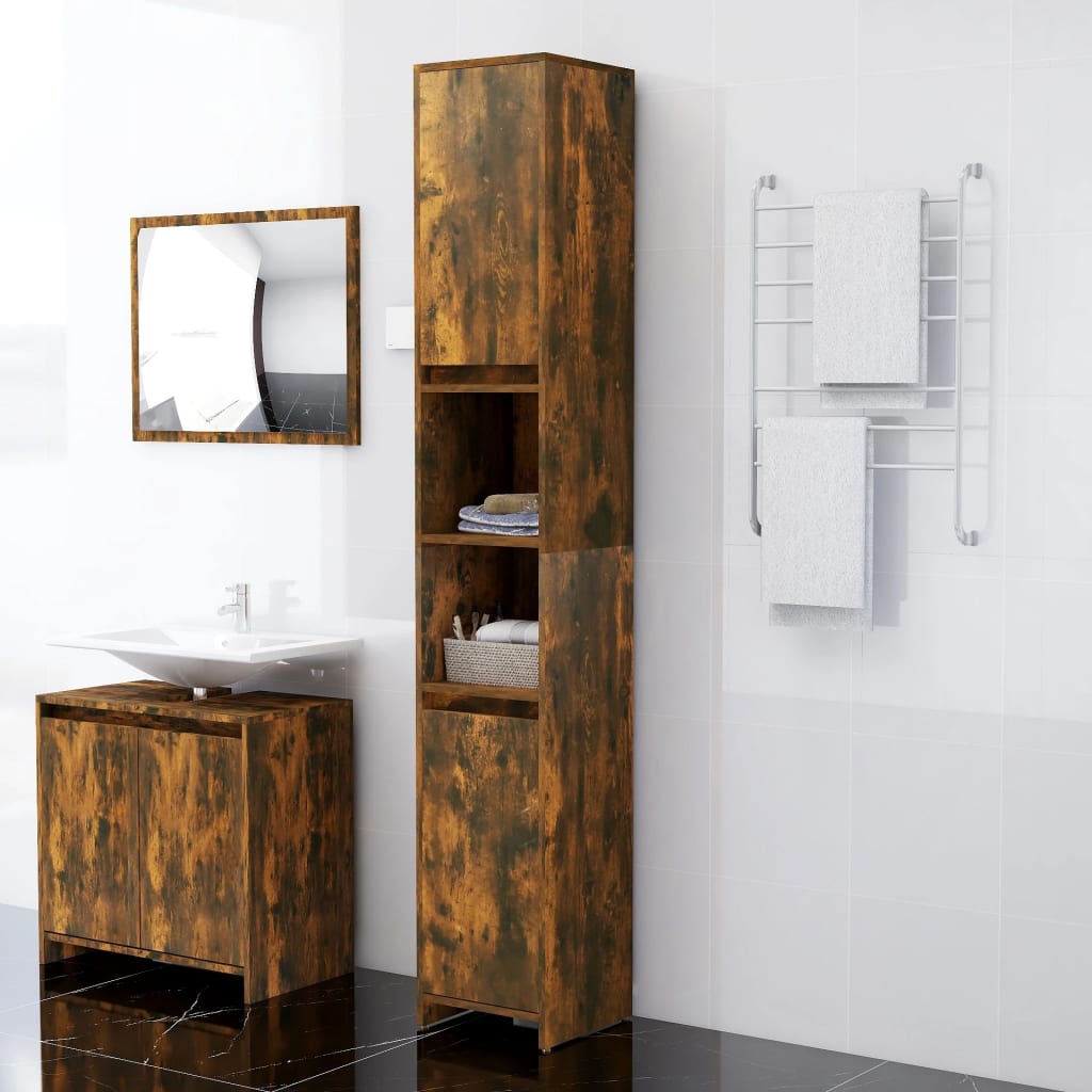 Bathroom Cabinet Smoked Oak 30x30x183.5 cm Wood Material