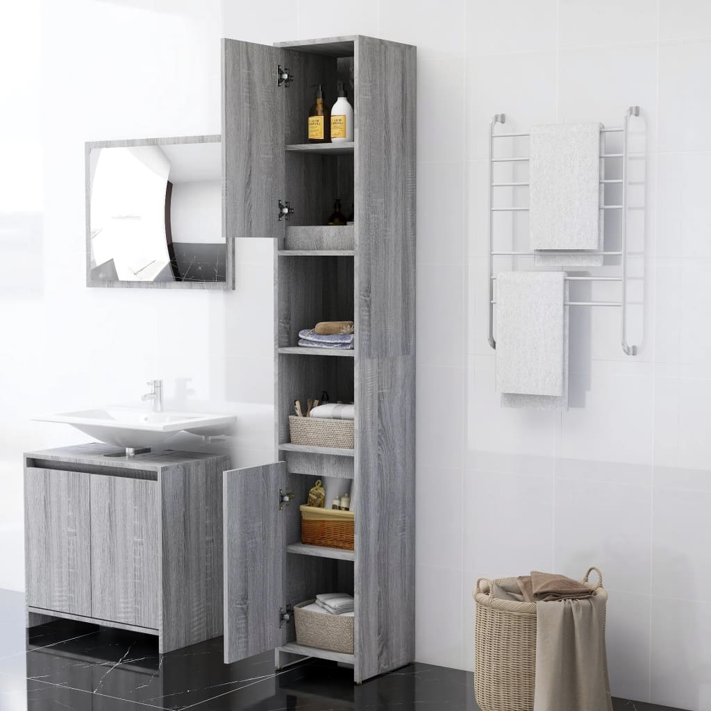 Bathroom Cabinet Gray Sonoma 30x30x183.5 cm Wood Material