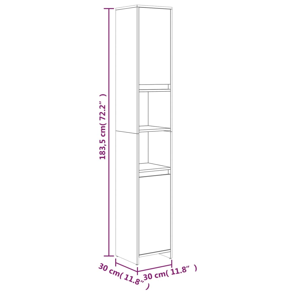 Bathroom Cabinet Gray Sonoma 30x30x183.5 cm Wood Material