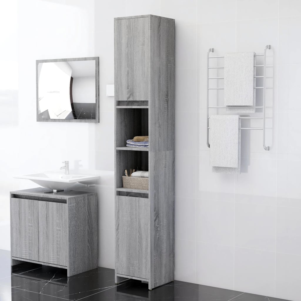 Bathroom Cabinet Gray Sonoma 30x30x183.5 cm Wood Material