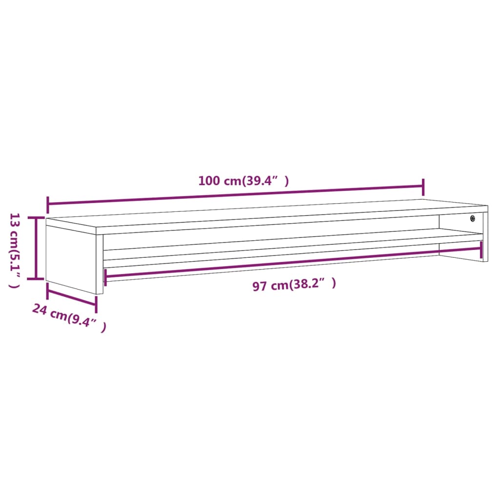 Monitor stand smoked oak 100x24x13 cm wood material