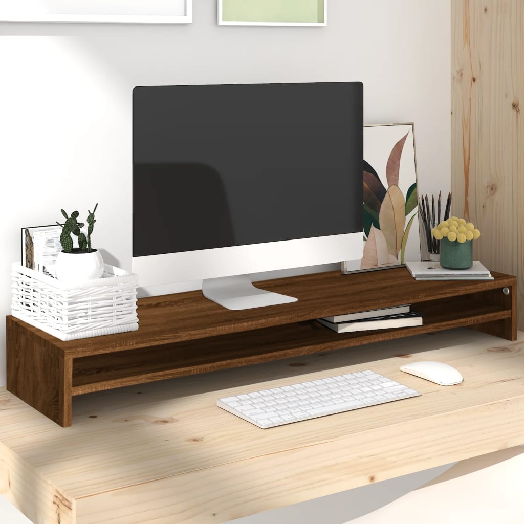 Monitor Stand Brown Oak Look 100x24x13 cm Wood Material