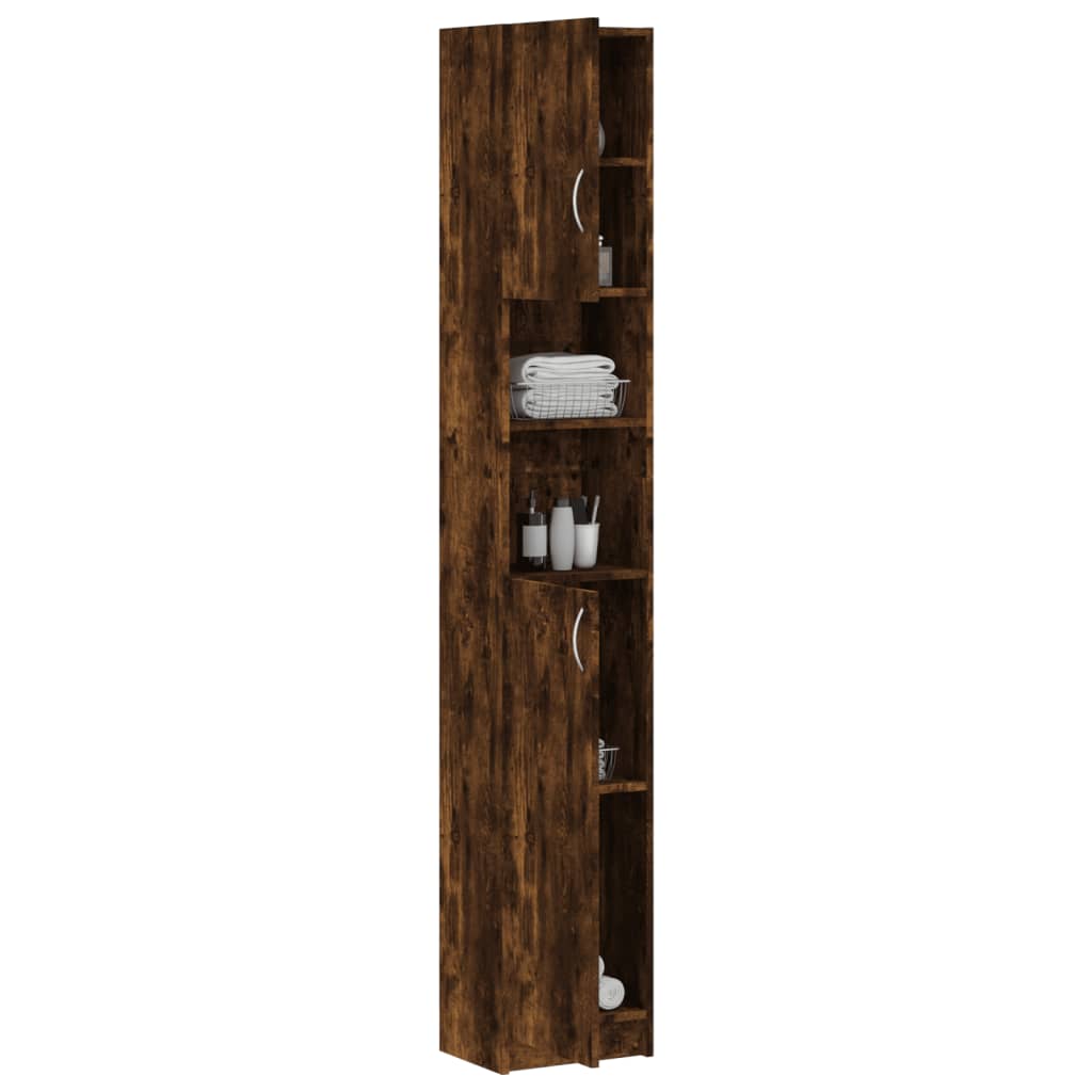 Bathroom Cabinet Smoked Oak 32x25.5x190 cm Wood Material