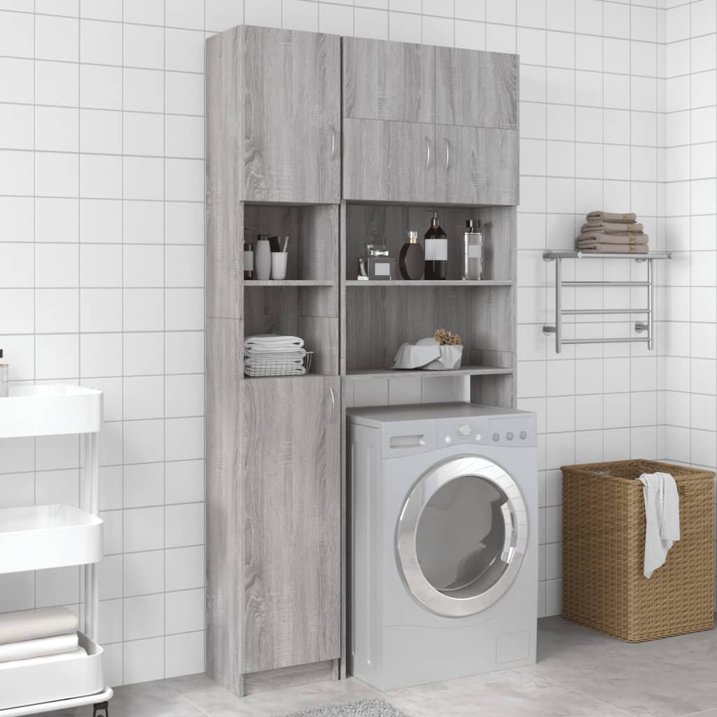 Bathroom Cabinet Grey Sonoma 32x25.5x190 cm Wood Material