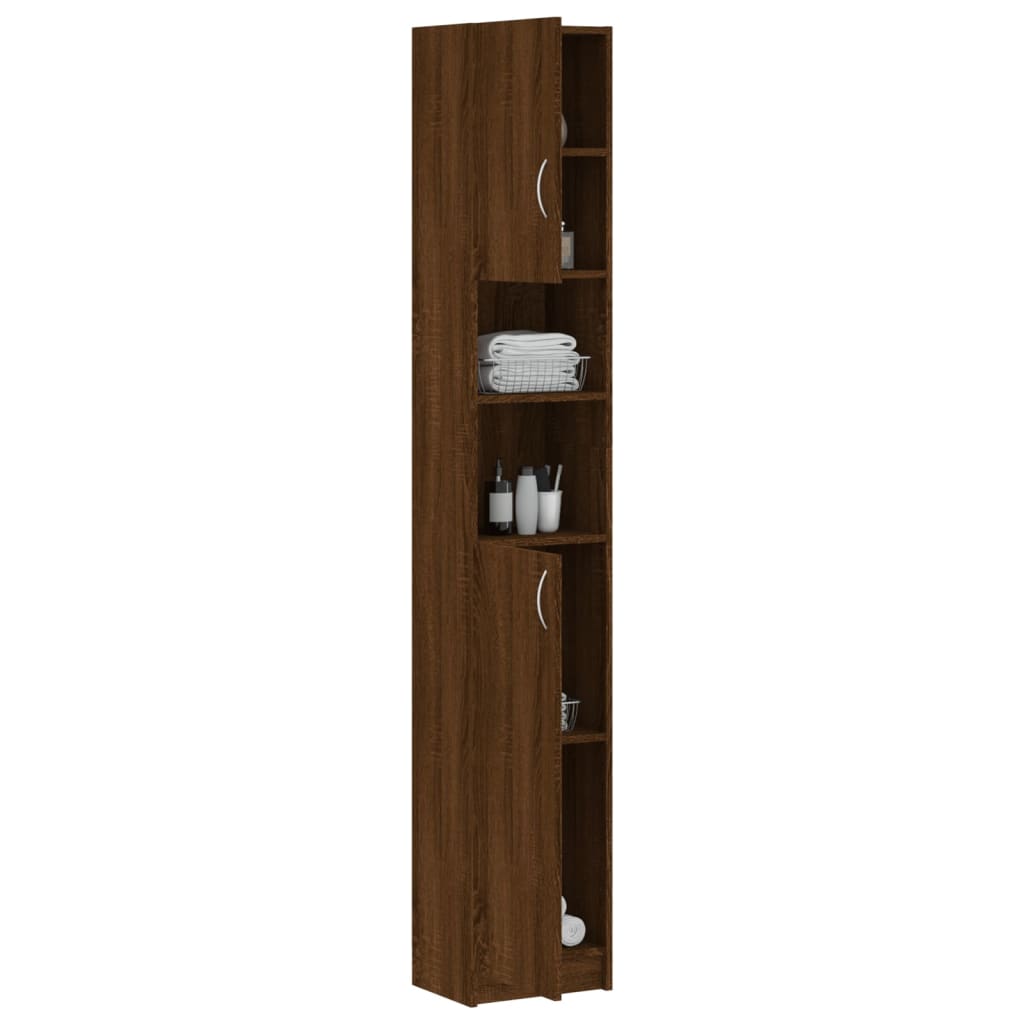 Bathroom Cabinet Brown Oak 32x25.5x190 cm Wood Material