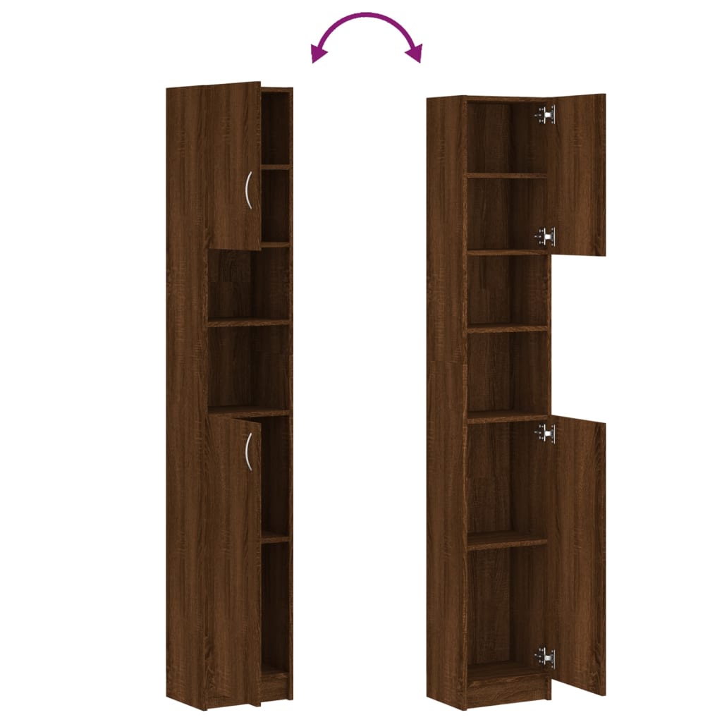 Bathroom Cabinet Brown Oak 32x25.5x190 cm Wood Material