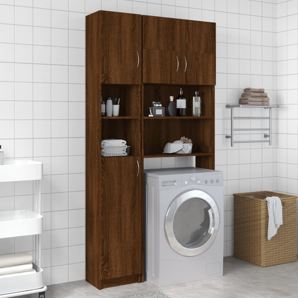 Bathroom Cabinet Brown Oak 32x25.5x190 cm Wood Material