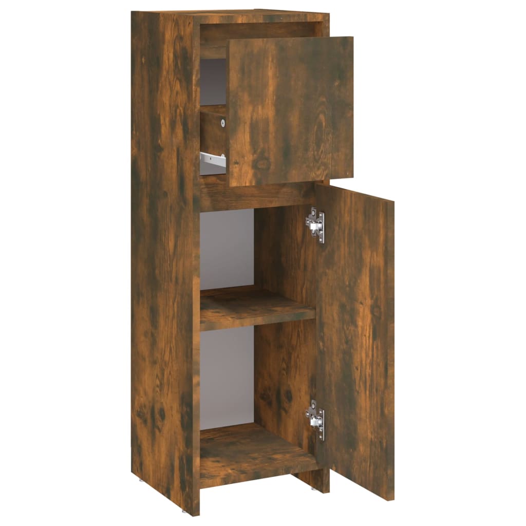 Bathroom Cabinet Smoked Oak 30x30x95 cm Wood Material