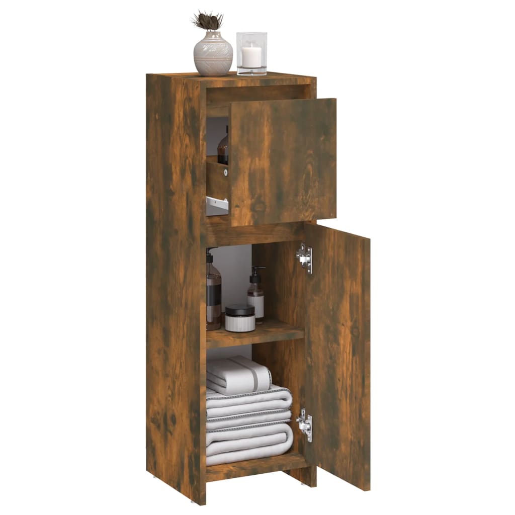 Bathroom Cabinet Smoked Oak 30x30x95 cm Wood Material