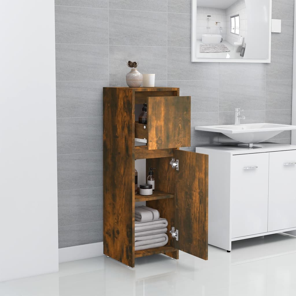 Bathroom Cabinet Smoked Oak 30x30x95 cm Wood Material