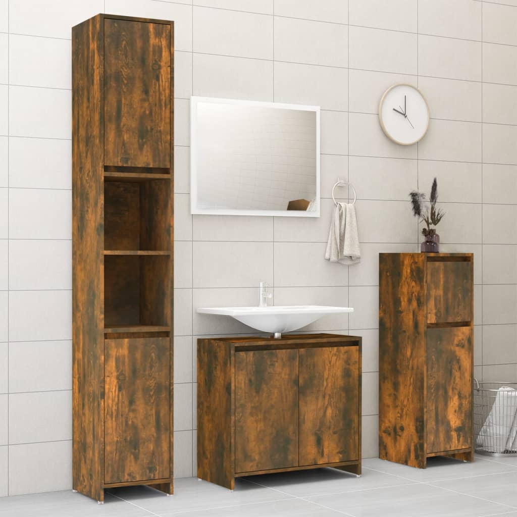 Bathroom Cabinet Smoked Oak 30x30x95 cm Wood Material