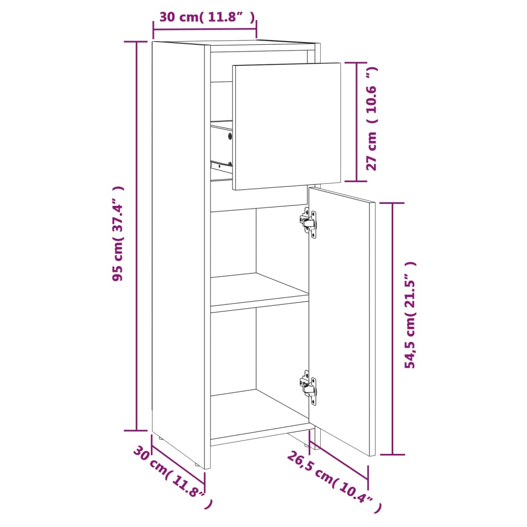 Bathroom Cabinet Smoked Oak 30x30x95 cm Wood Material