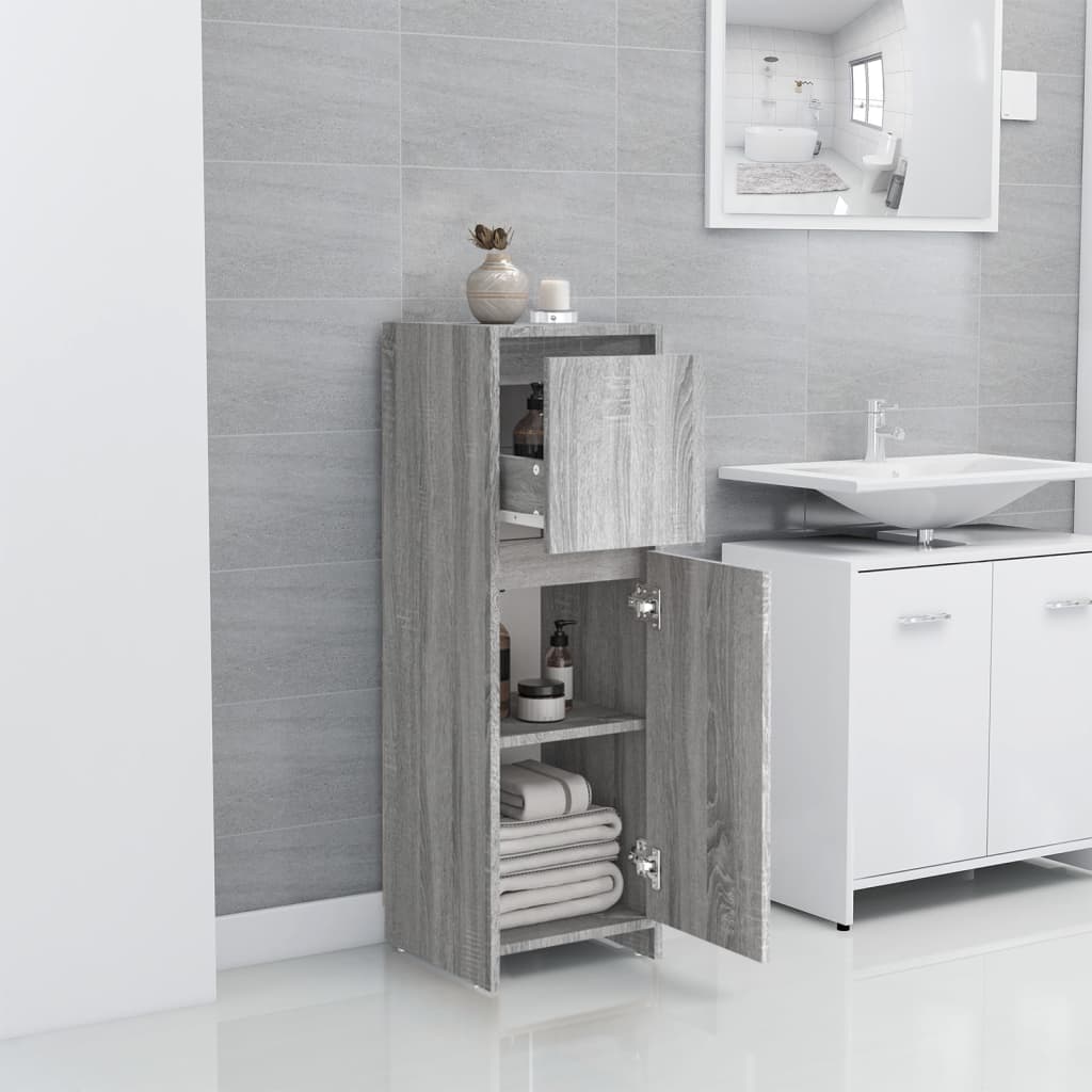 Bathroom Cabinet Gray Sonoma 30x30x95 cm Wood Material