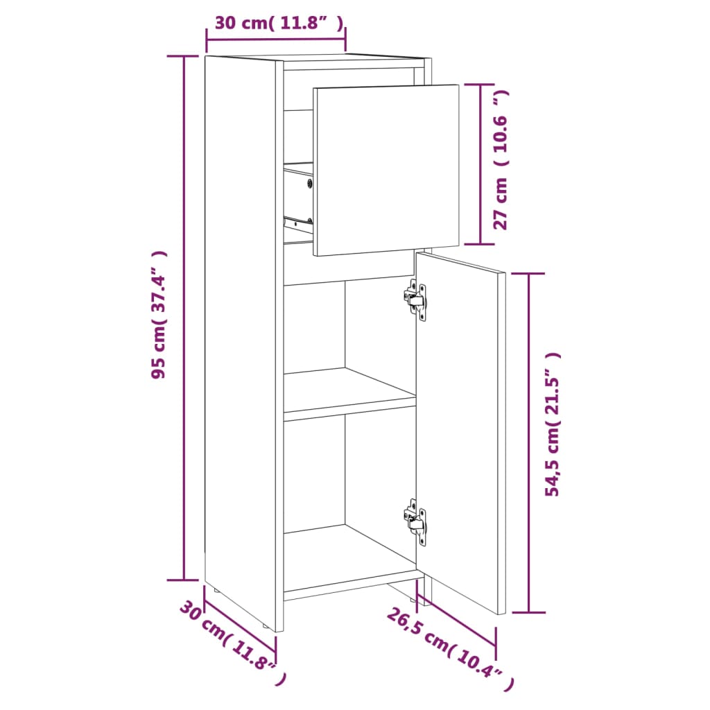 Bathroom Cabinet Gray Sonoma 30x30x95 cm Wood Material