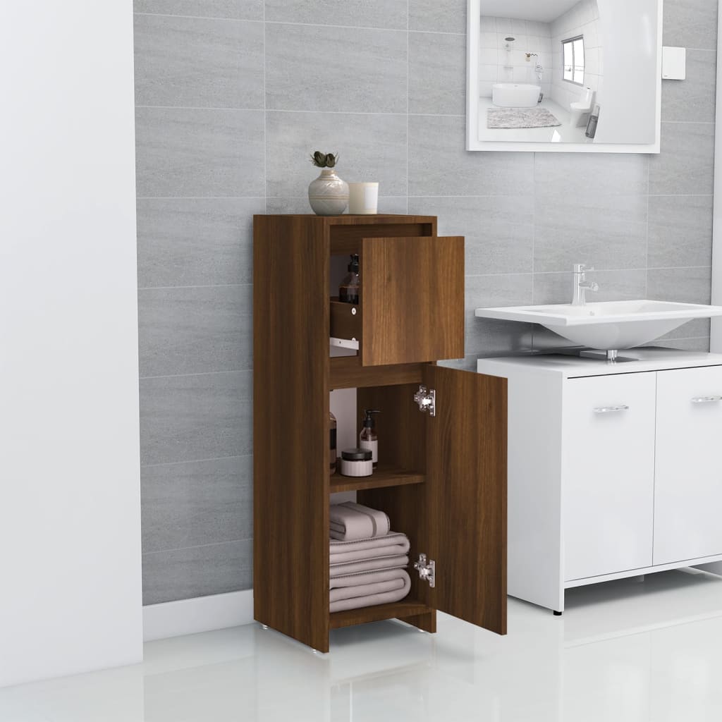 Bathroom Cabinet Brown Oak Look 30x30x95 cm Wood Material