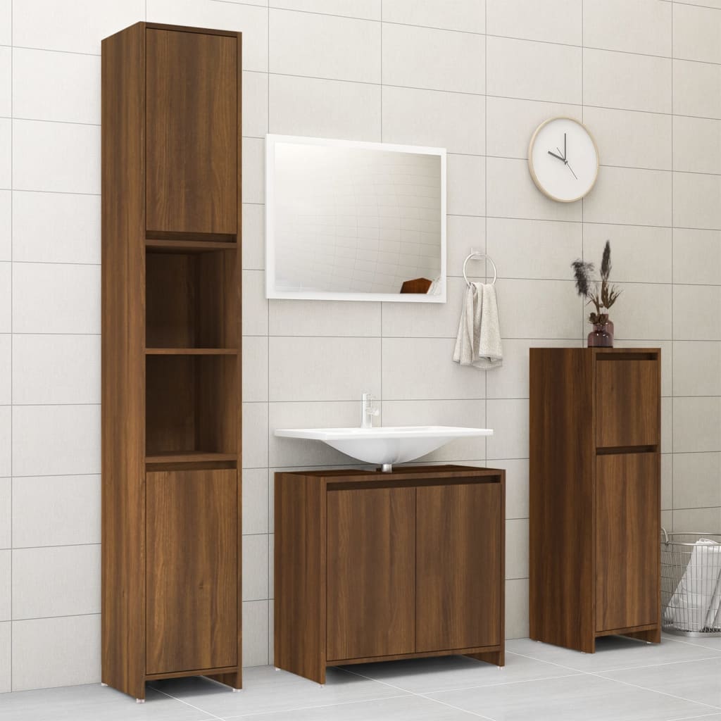 Bathroom Cabinet Brown Oak Look 30x30x95 cm Wood Material