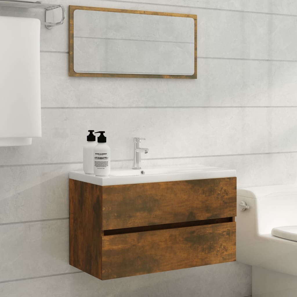 Washbasin cabinet smoked oak 80x38.5x45 cm wood material