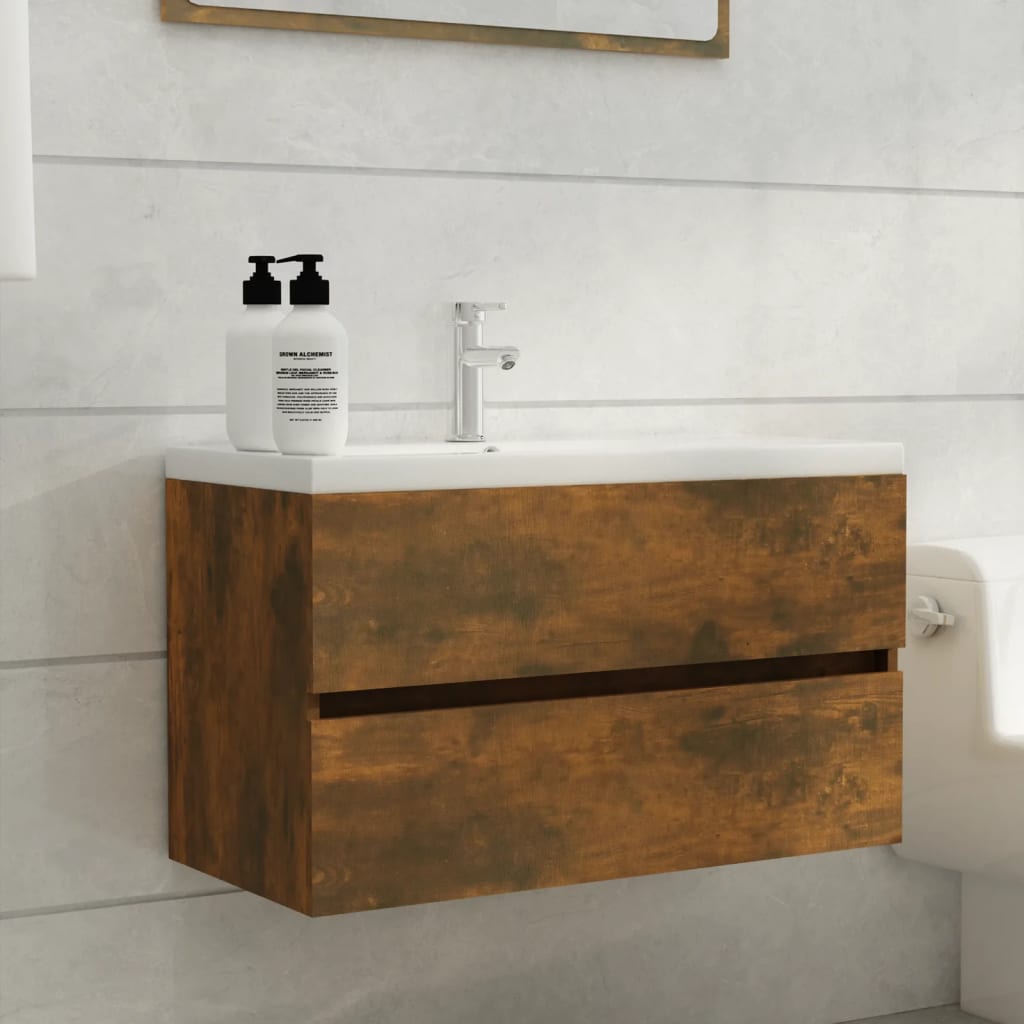 Washbasin cabinet smoked oak 80x38.5x45 cm wood material