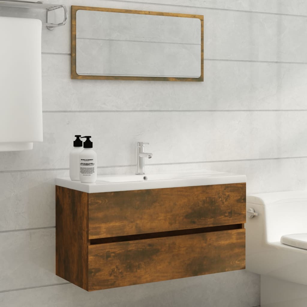 Washbasin cabinet smoked oak 90x38.5x45 cm wood material