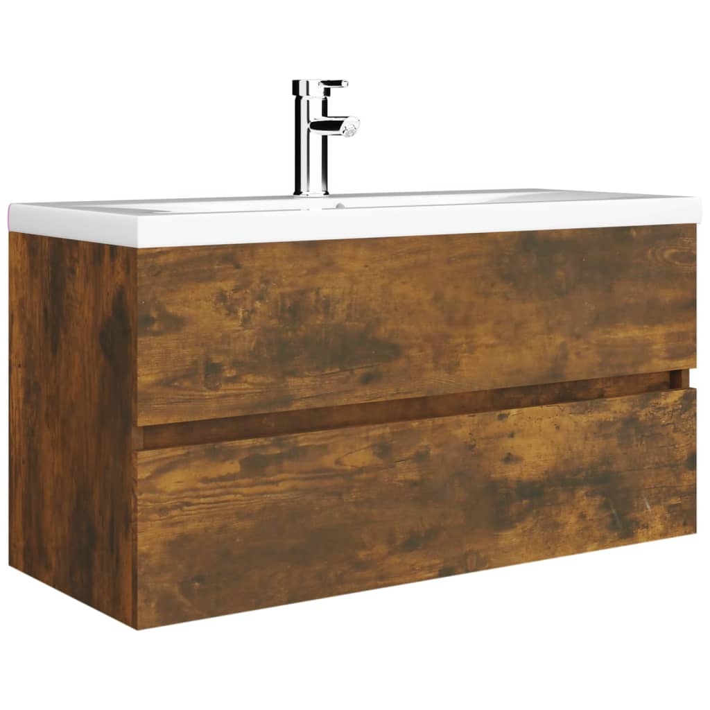 Washbasin cabinet smoked oak 90x38.5x45 cm wood material