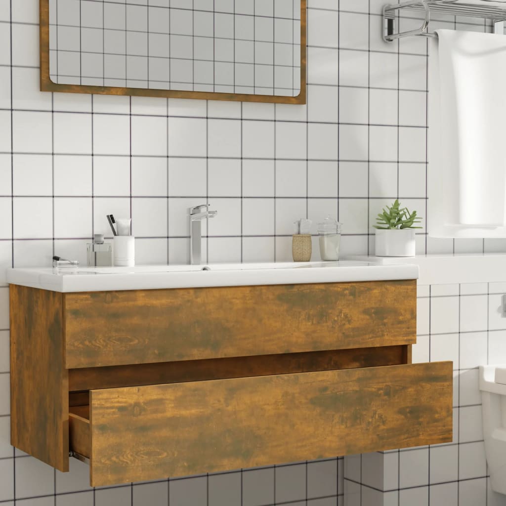 Washbasin cabinet smoked oak 100x38.5x45 cm wood material