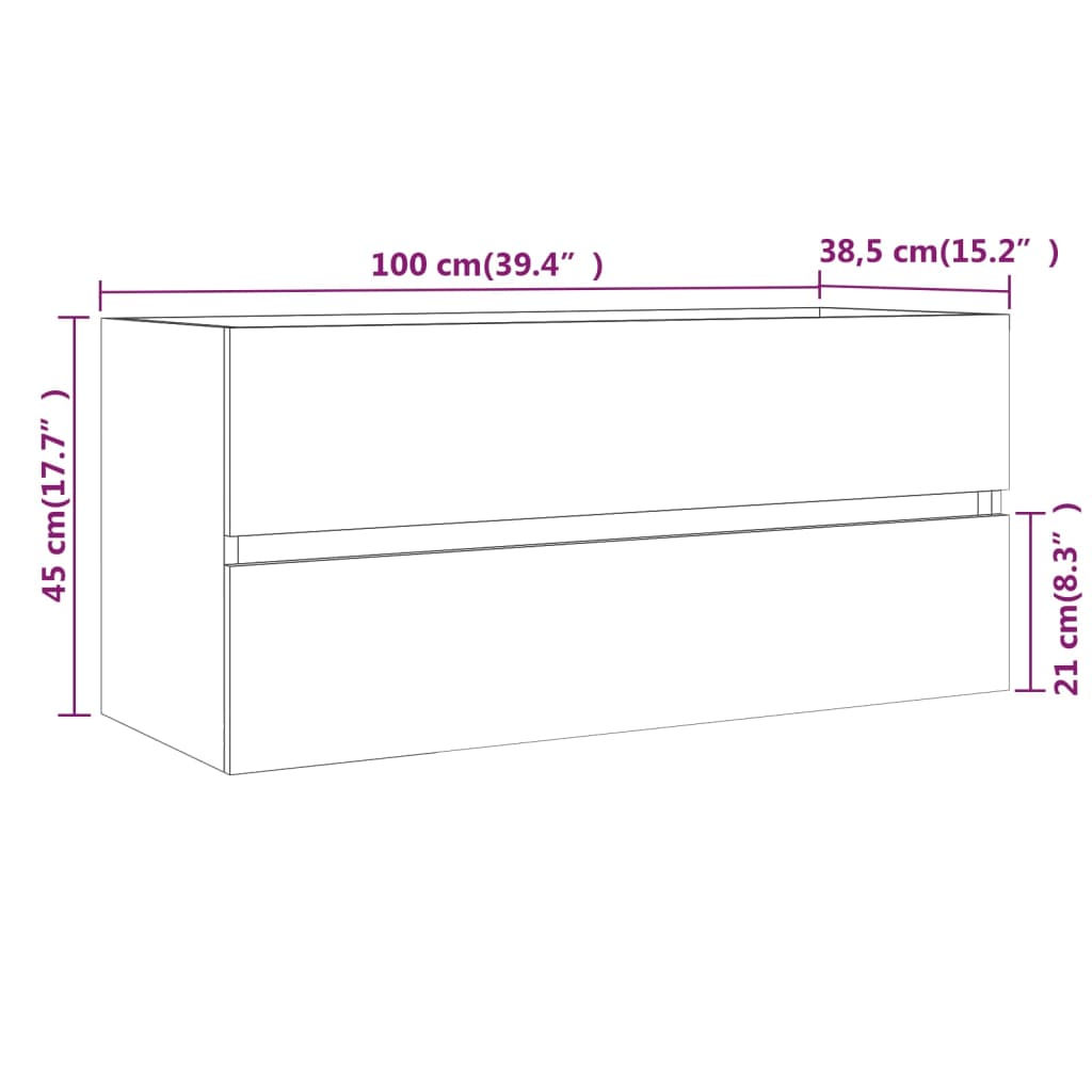 Washbasin base cabinet oak look 100x38.5x45cm wood material