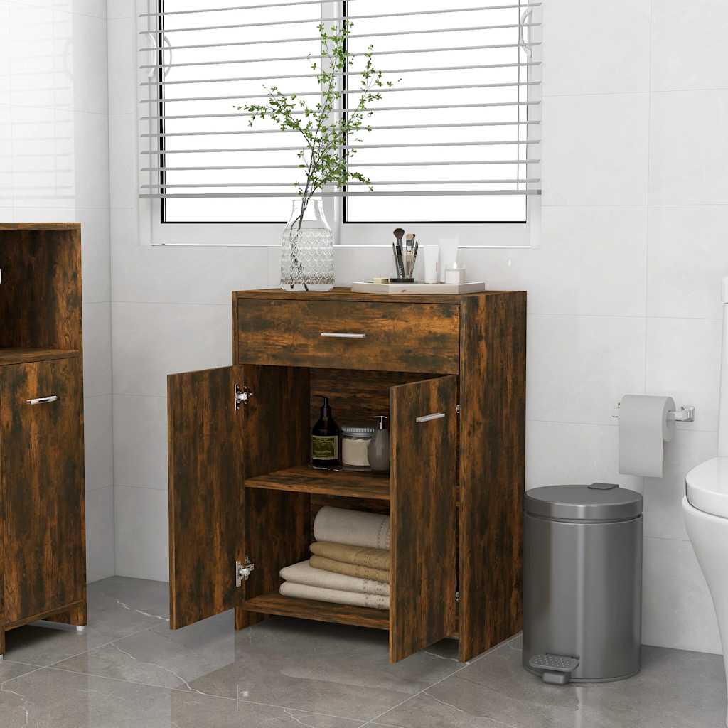 Bathroom Cabinet Smoked Oak 60x33x80 cm Wood Material