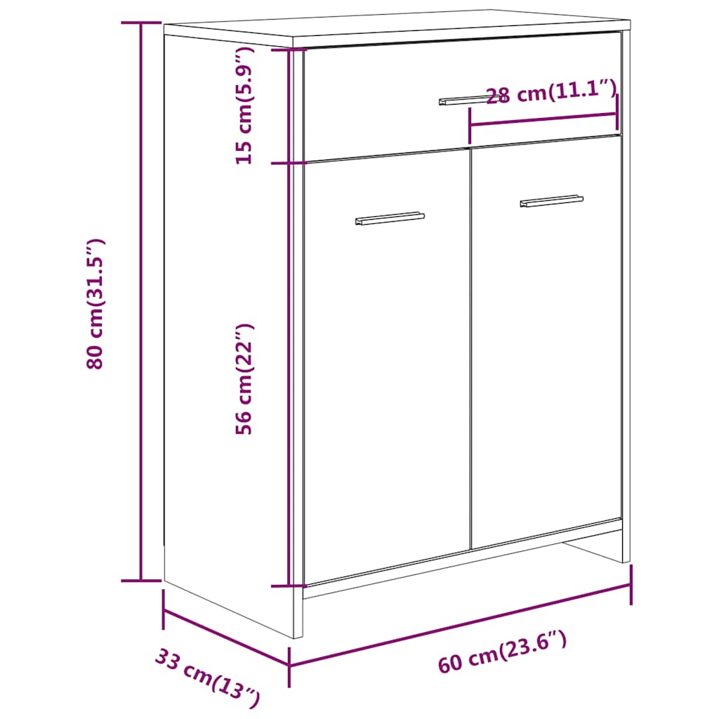 Bathroom Cabinet Smoked Oak 60x33x80 cm Wood Material