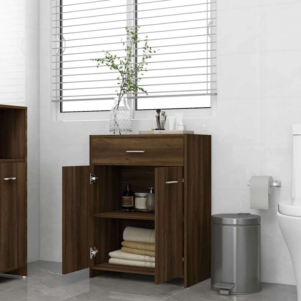 Bathroom Cabinet Brown Oak Look 60x33x80 cm Wood Material