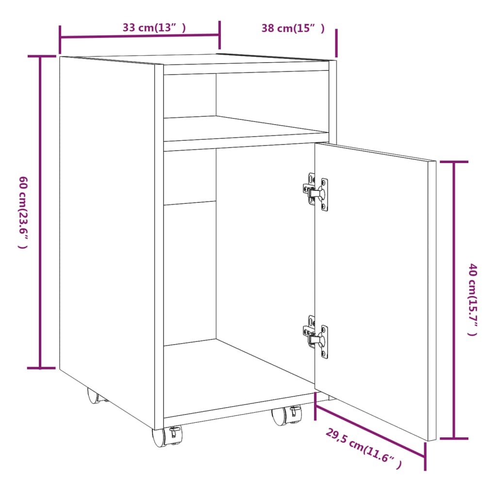 Side Cabinet with Wheels Grey Sonoma 33x38x60cm Wood Material