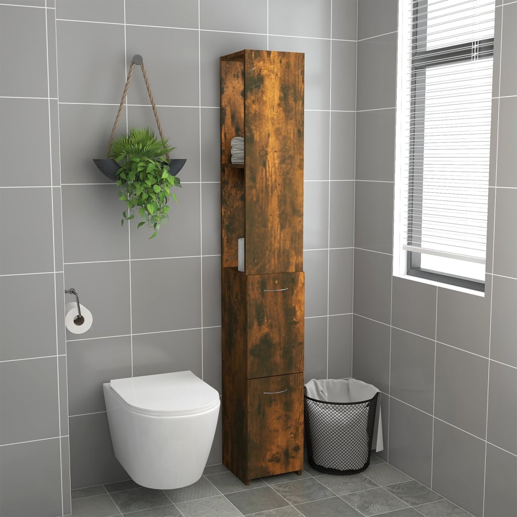 Bathroom Cabinet Smoked Oak 25x26.5x170 cm Wood Material